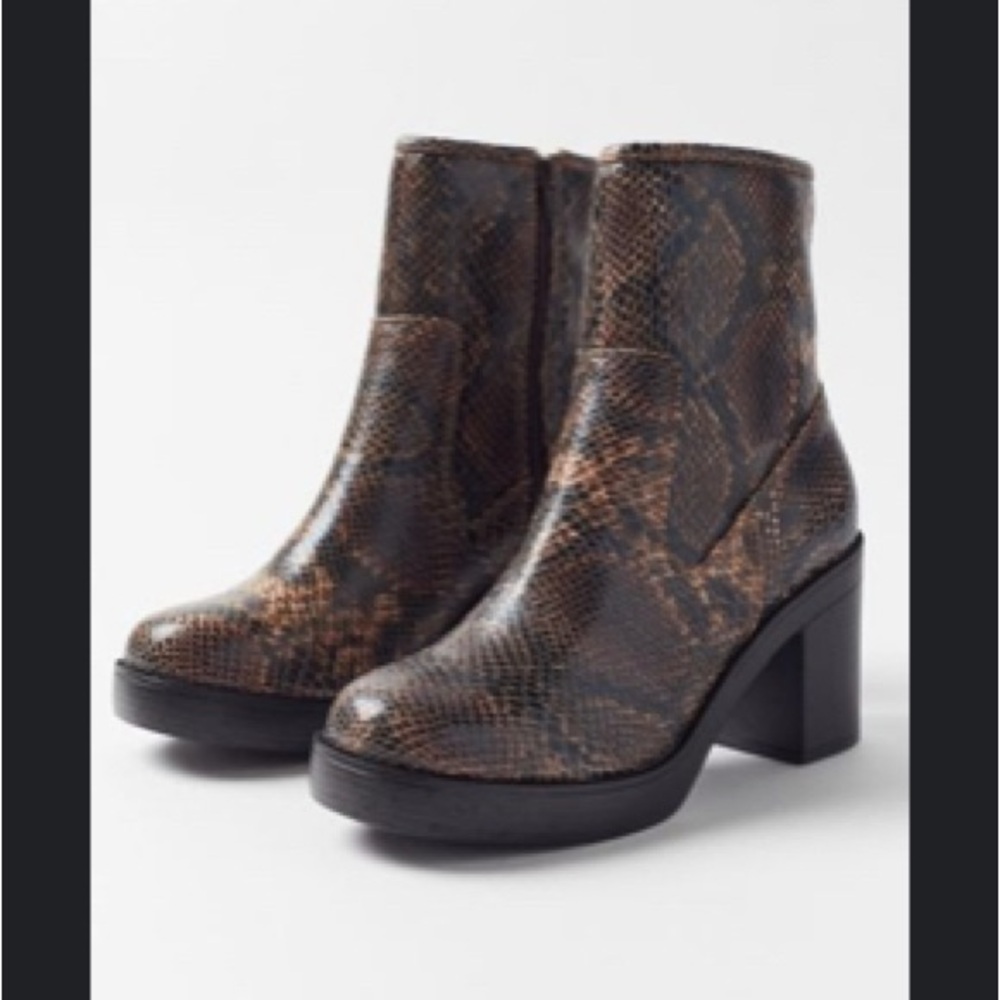 Brown Snake Print Ankle Boots